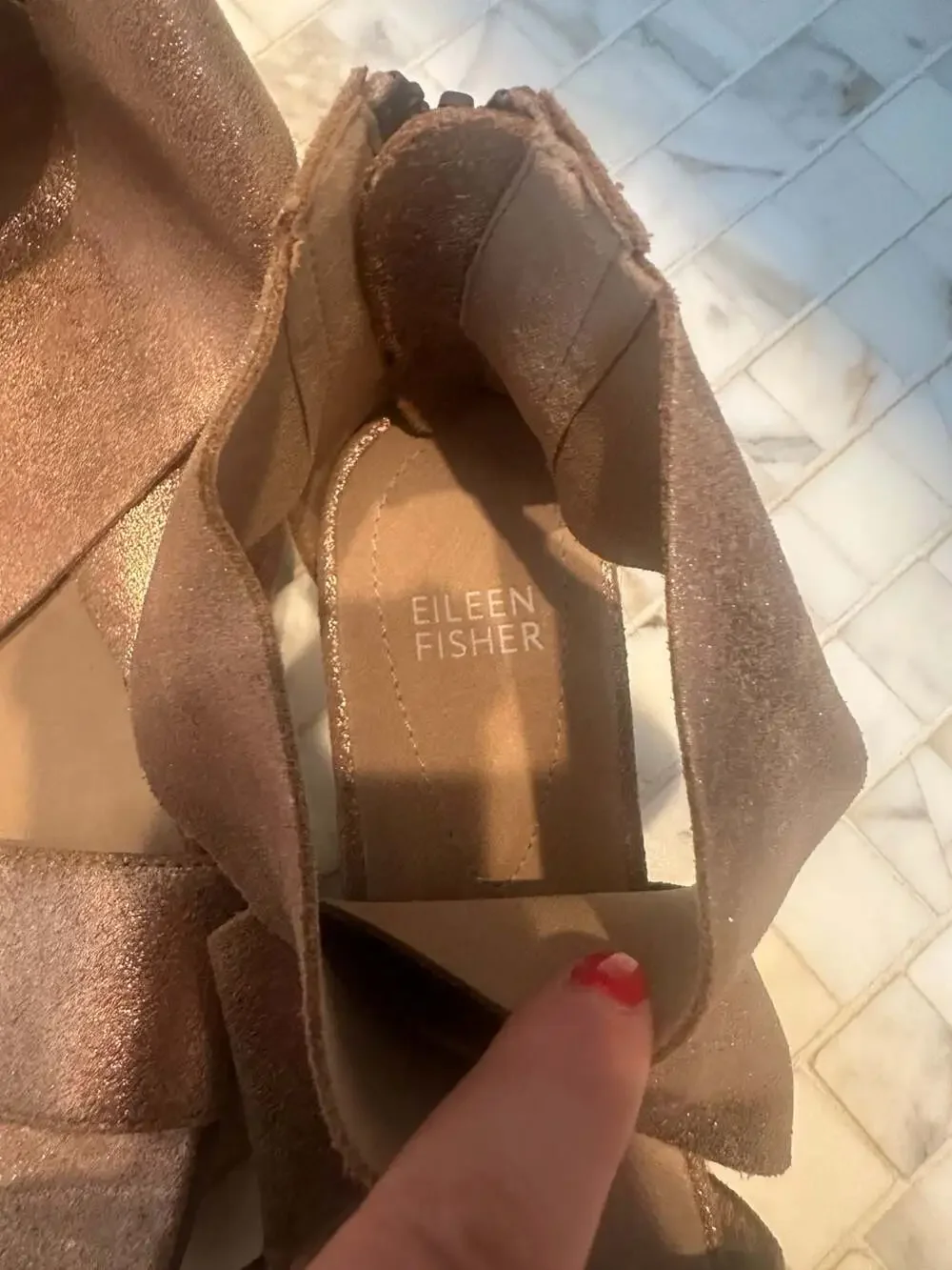 Eileen Fisher Gold Metallic Sport Platform Sandal Leather Women's Size 7.5